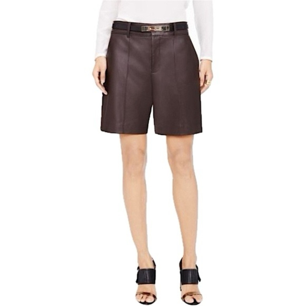 CLUB MONACO Suzanne faux leather Bermuda high rise short brown
